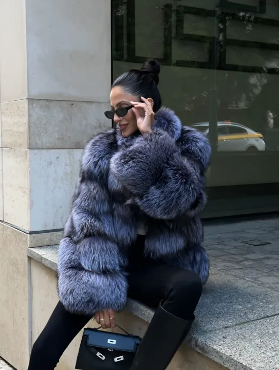 Шуба из меха чернобурки - стойка воротник - фото 1