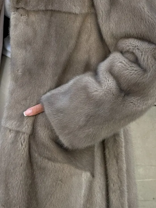 Норковая шуба цельный мех с поясом Luxury Line - цвет silver - фото 2