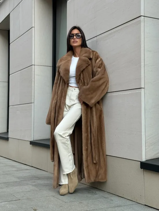 Норковая шуба Vintage Gold с английским воротником - цельные пластины - фото 11