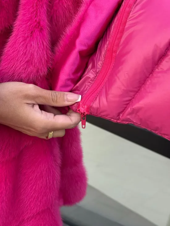 Норковая куртка трансформер 2в1 - цвет фуксия - фото 2