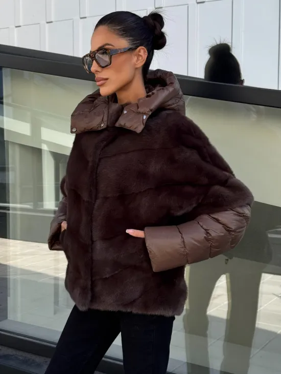 Норковый пуховик-жилет 2в1  цвет соболь - фото 0