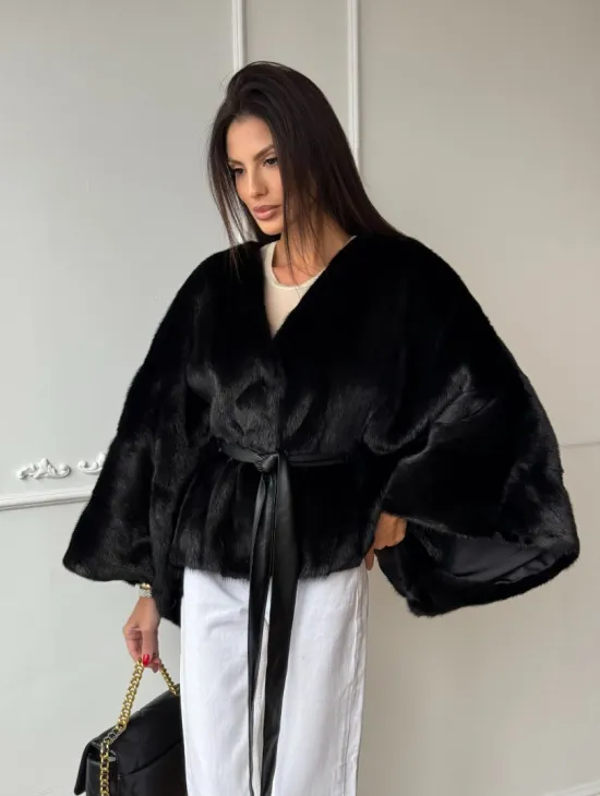 Черная натуральная норковая шуба летучка - фото 5