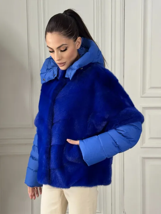 Женский пуховик - жилет норковый трансформер Electric Blue - фото 0