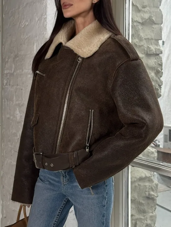 Короткая молодежная косуха-дублёнка из натуральной овчины - фото 1