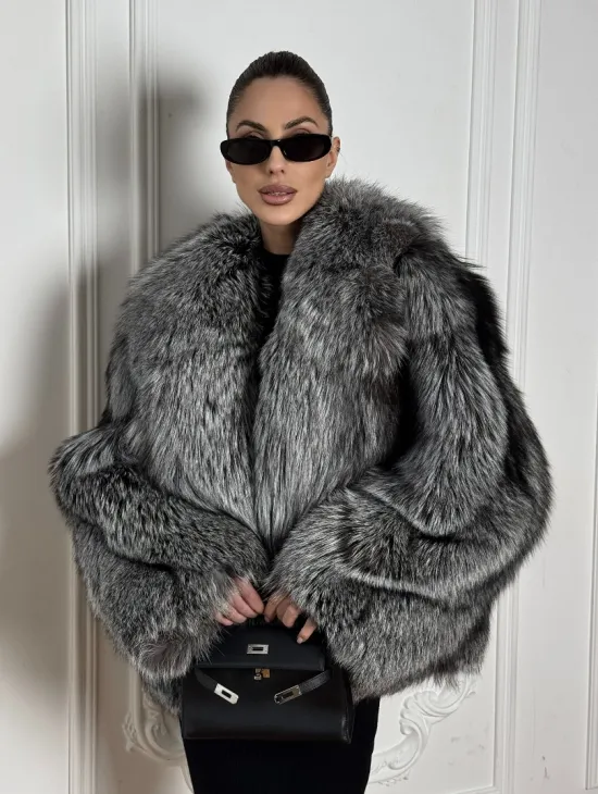 Полушубок из чернобурки A la Vintage с шалевым воротником - фото 7