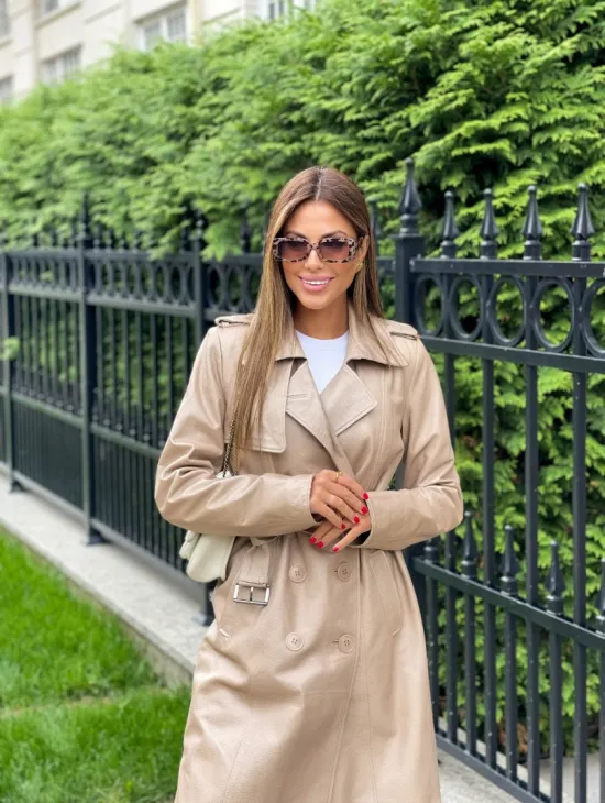 Кожаный тренч на пуговицах - фото 4