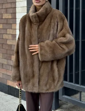 Шуба норковая пастель - стойка воротник - фото 1