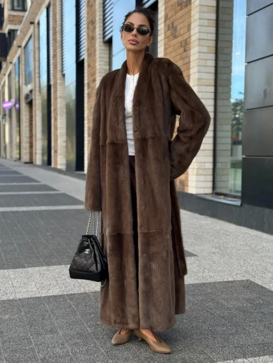 Длинное норковое пальто - шуба в цвете соболь - фото 6