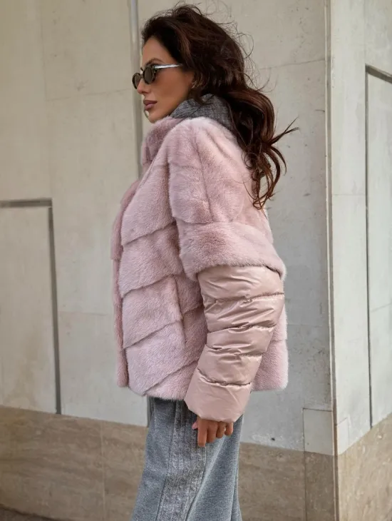 Зимняя норковая куртка - жилет с капюшоном - фото 5