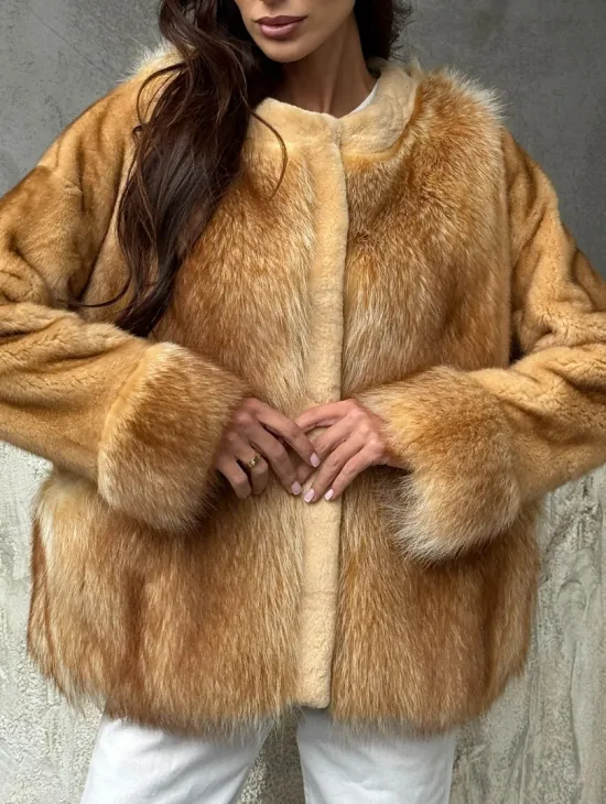 Норковый жакет с отделкой из меха енота - фото 1