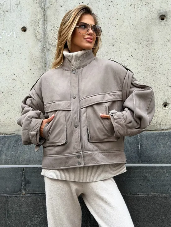 Зимняя дубленка - бомбер - фото 4