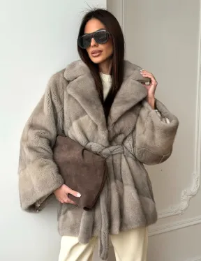 Норковый полушубок в натуральном цвете Silver - фото 14