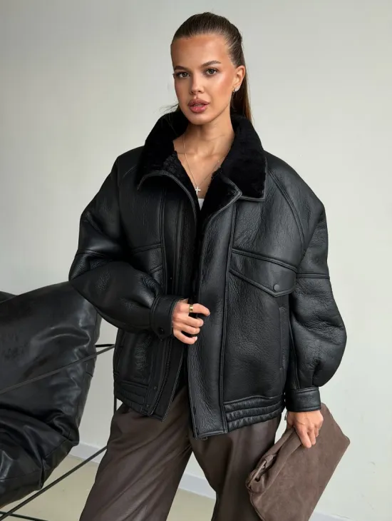 Черная натуральная дубленка из овчины - фото 0