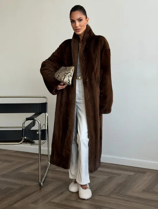 Шуба норковая в роспуск с меховым поясом - фото 3