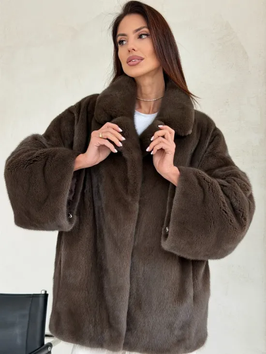 Меховой норковый жакет - английский воротник - фото 4