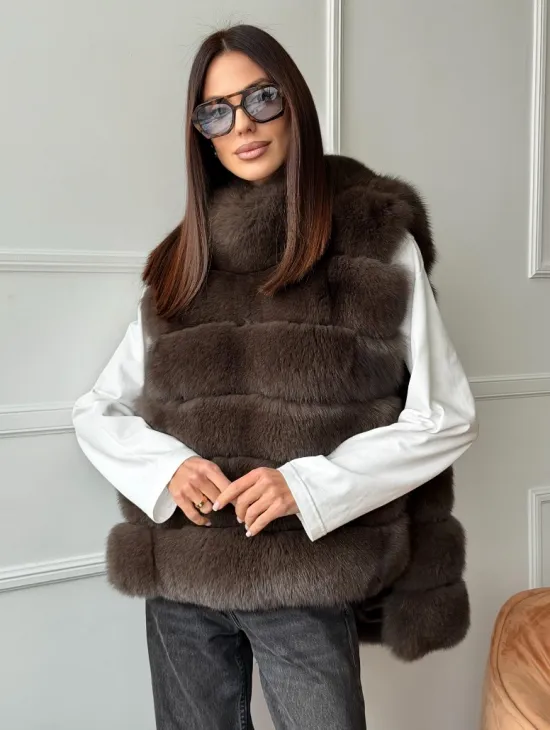 Меховая манишка под соболь из песца - фото 7