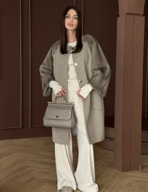 Женское пальто с меховыми рукавами из норки - фото 9