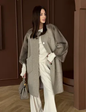 Женское пальто с меховыми рукавами из норки - фото 13