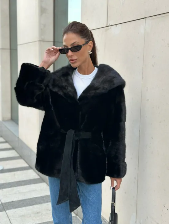Черная норковая шуба с капюшоном - автоледи - фото 1