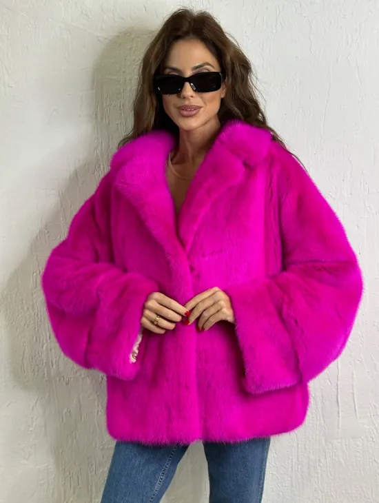 Короткая автоледи мех NAFA английский воротник - фуксия - фото 0