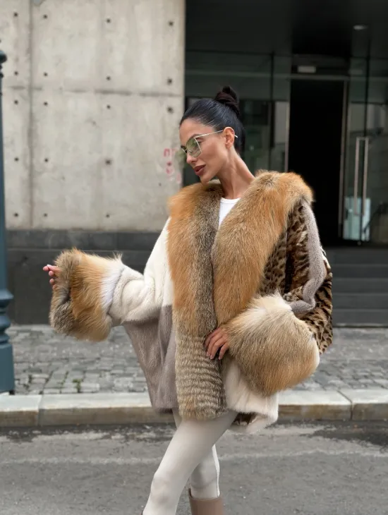 Комбинированная шуба из меха норки и альпийской лисы - фото 9